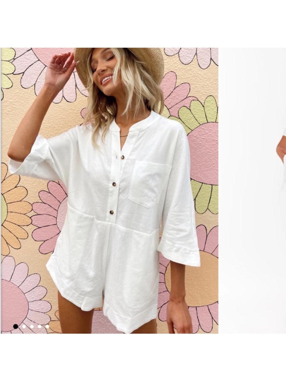 Show Me Your MuMu White Button Front Horton Linen Romper Large